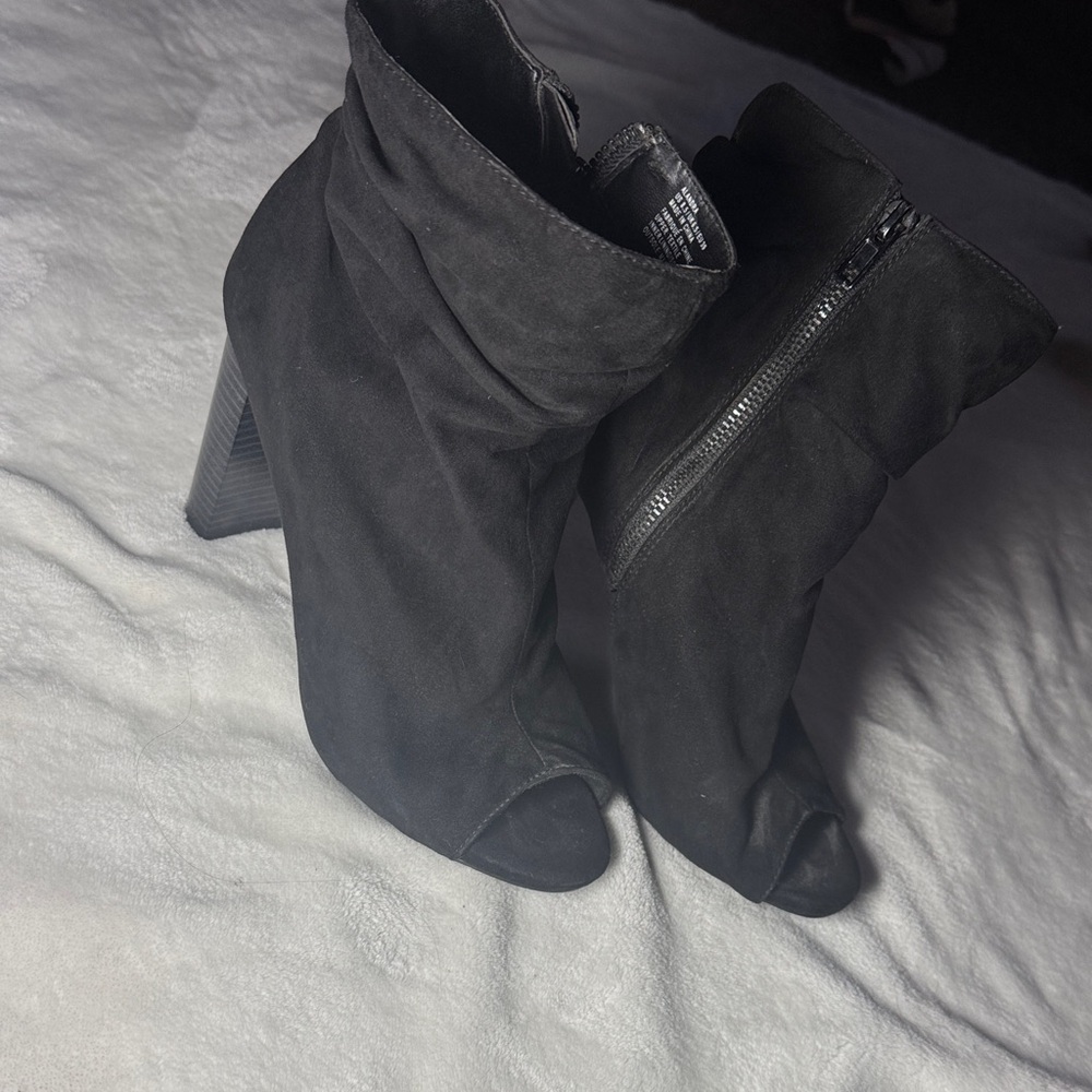 JustFab Black Peep-Toe Heeled Boots